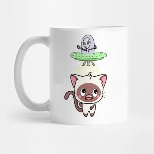 Funny white cat is being abducted by aliens Mug